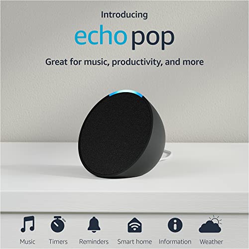 Echo Pop (1st Gen, 2023 Release) Full Sound Compact Smart Speaker with Alexa, Charcoal