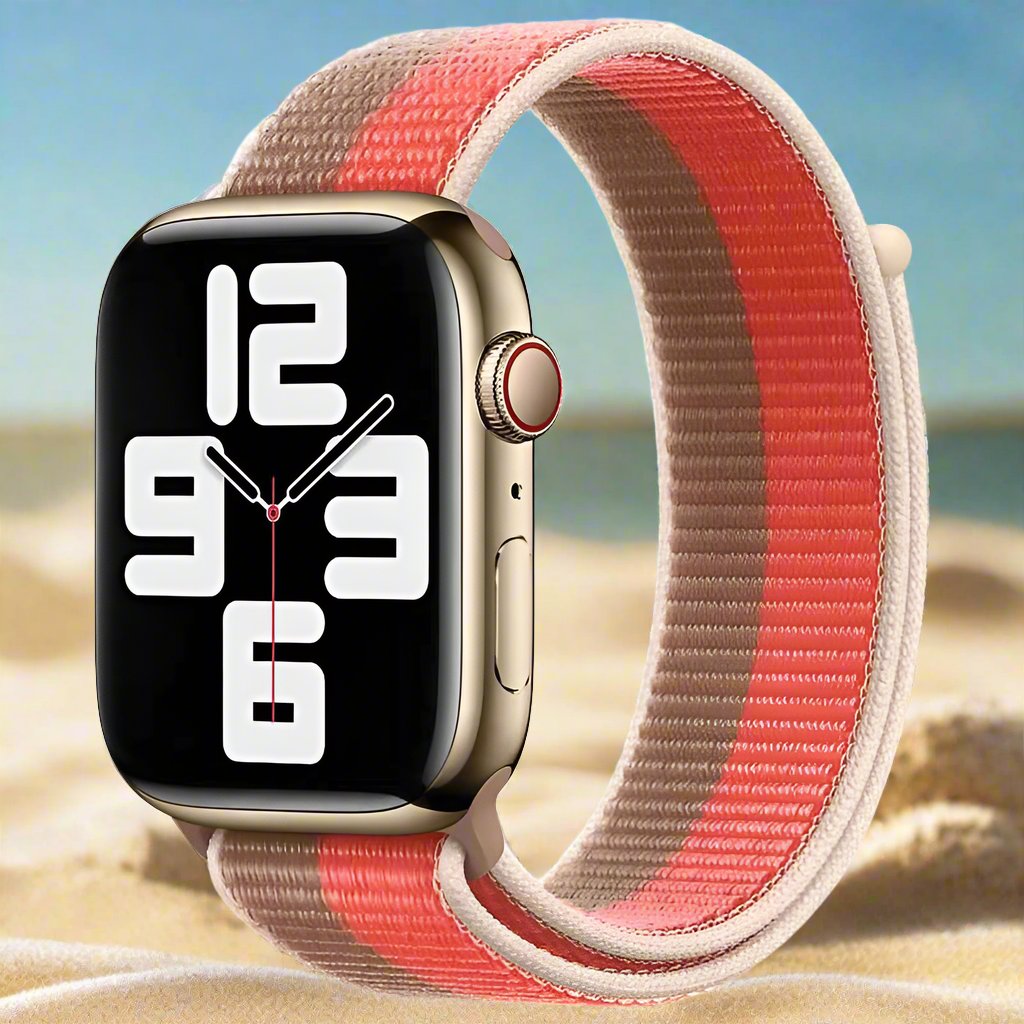 Genuine Apple Watch Sport strap women's braided Loop 45mm band - Pink Pomelo/Tan